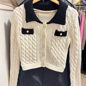 Urban Outfitters Black and Cream Cable Knit Sweater